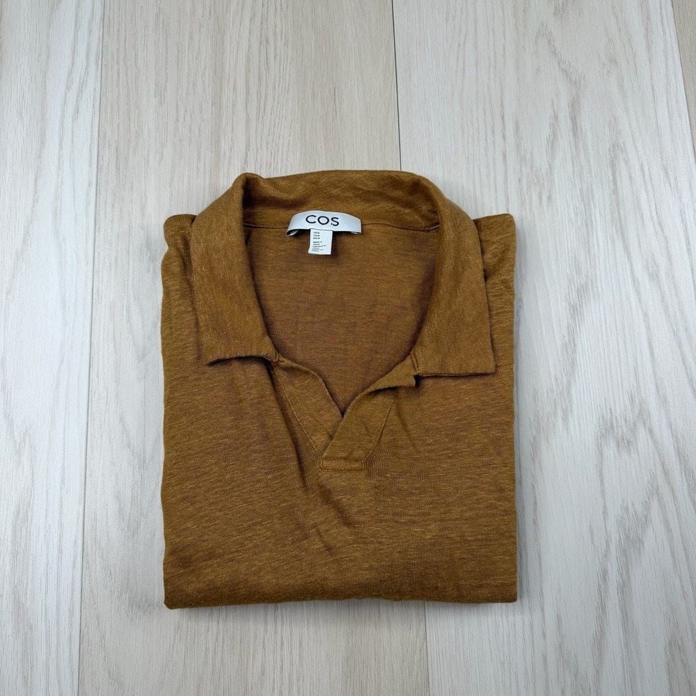 COS Linen Short Sleeve Polo Shirt Lightweight Minimalist Open Collar Size Medium